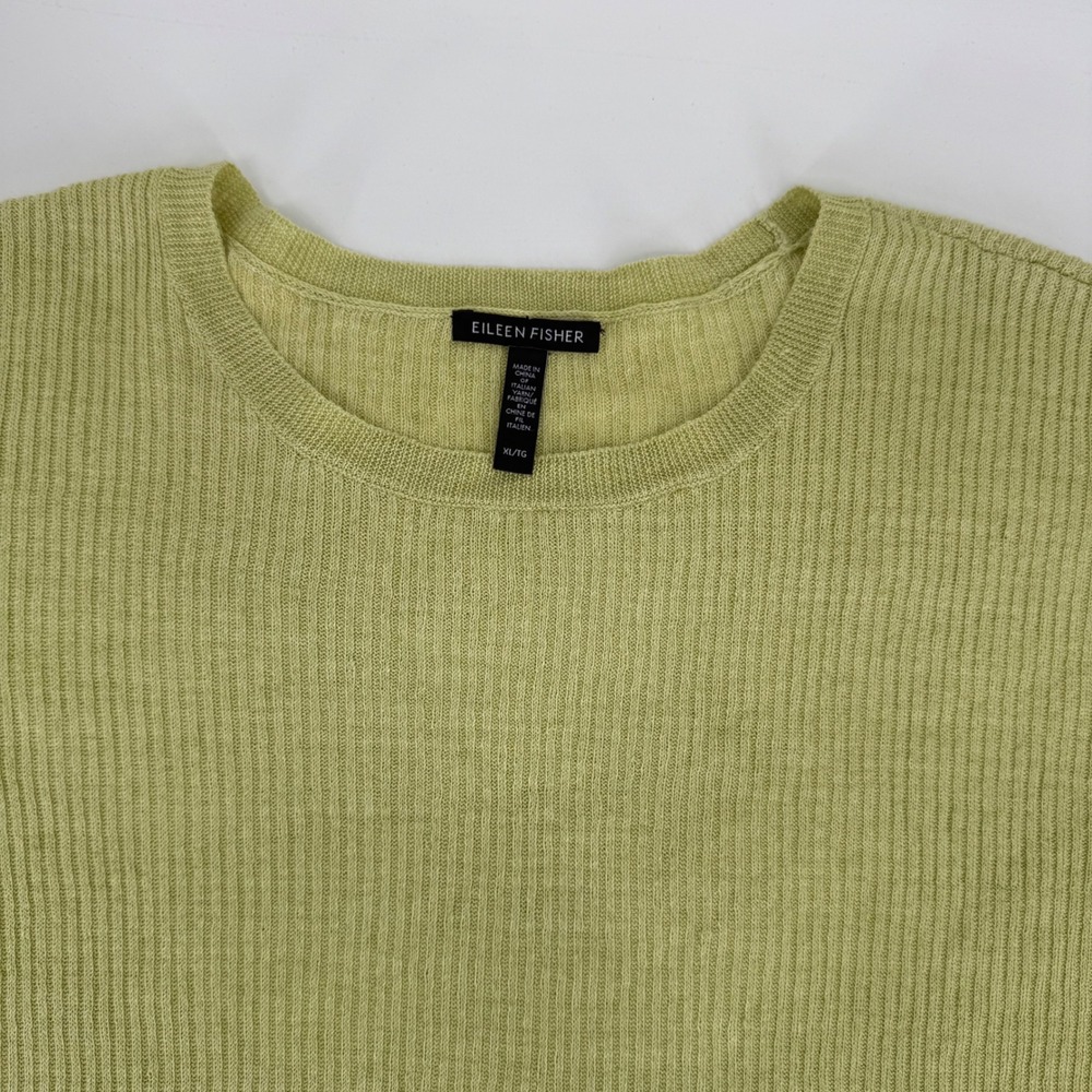 Eileen Fisher Organic Linen Tunic Crew Neck Canary Ribbed Short Sleeve XL - Picture 8 of 11